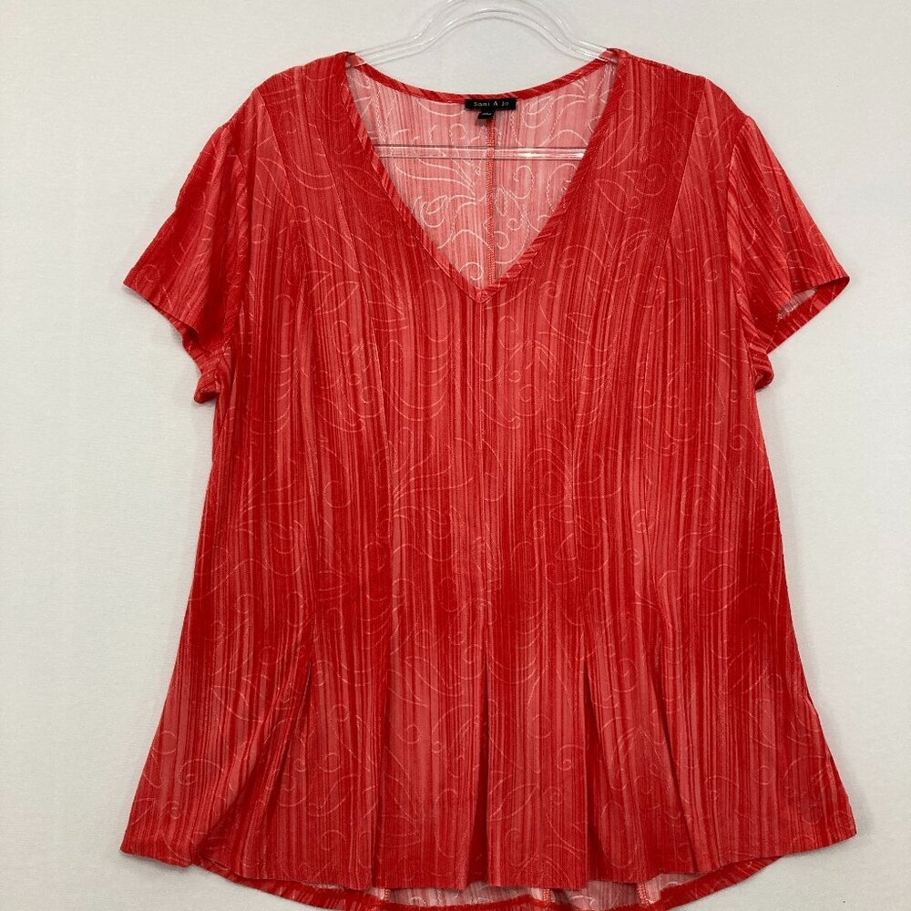 Sami & Jo size XL Red V Neck Short‎ Sleeve Stretch Knit Pullover Blouse Comfy
